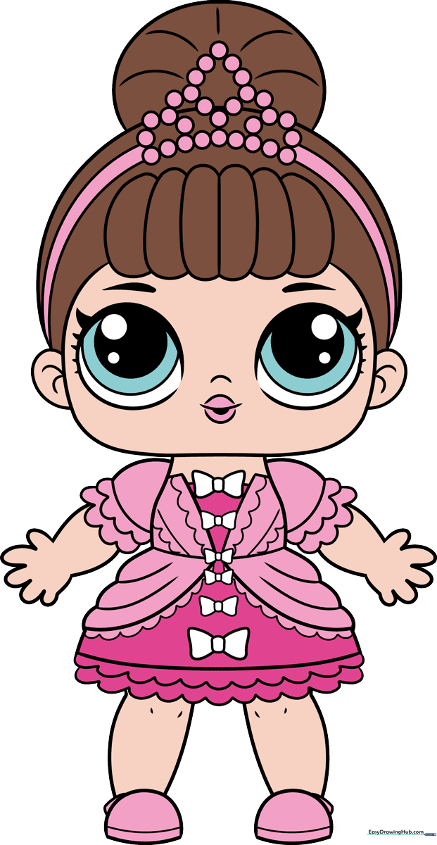A colorful, finished drawing of a stylish LOL Surprise doll, perfect for kids to reference.