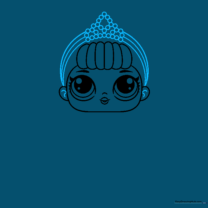 A decorative tiara made of small circles added to the top of the doll's head.