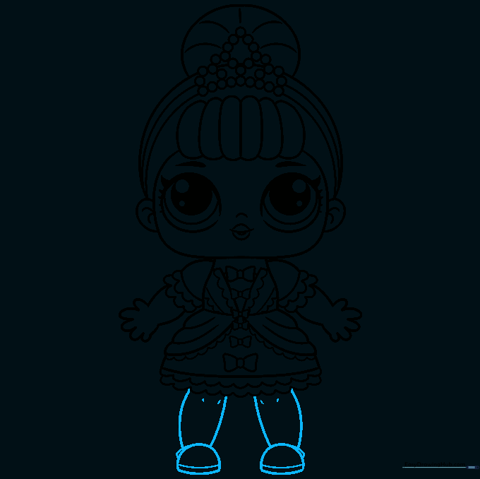 The completed outline of the doll including legs and shoes.