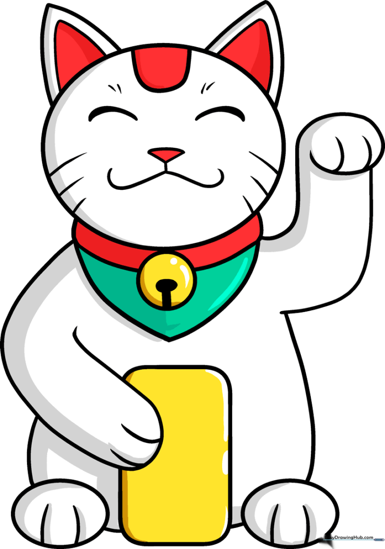A colorful and cute finished lucky cat drawing, perfect for beginners.