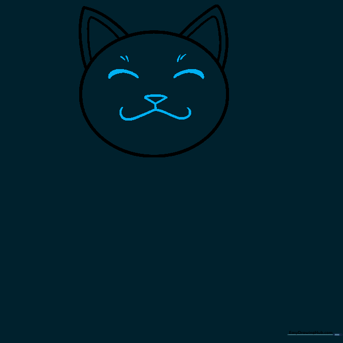 Close-up of the cat face with closed eyes, a small nose, and a smiling mouth.