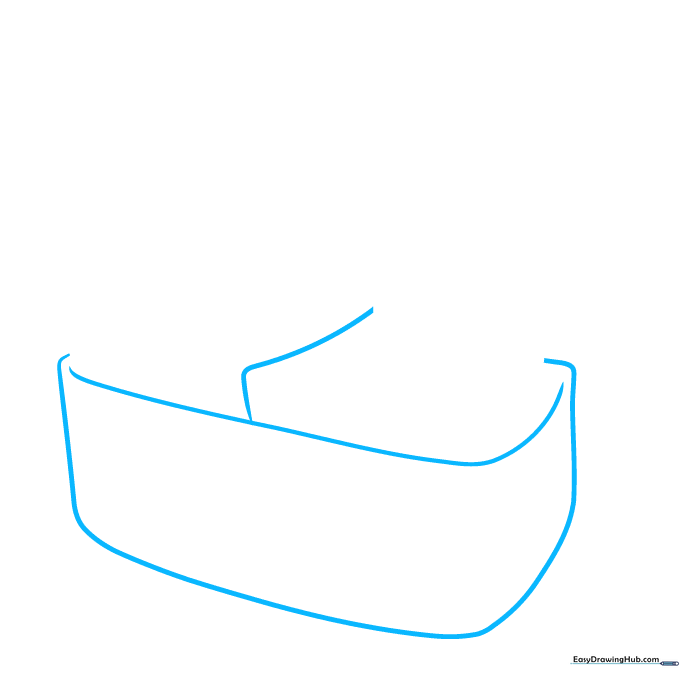 Pencil sketch showing the rectangular outline of a lunch box and the start of a sandwich shape.