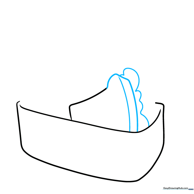 Drawing a slice of bread with a wavy lettuce leaf underneath inside the lunch box.