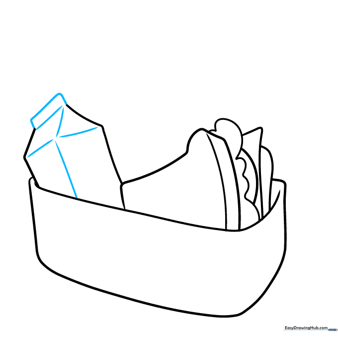 Completed milk carton drawing with a top spout and side panels.