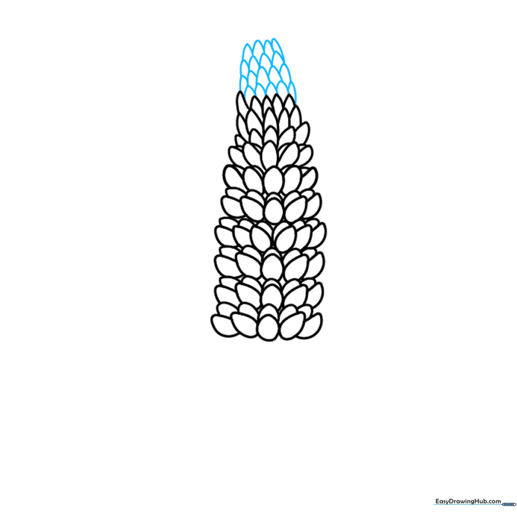Adding small, tightly packed buds to the base of the lupine flower.
