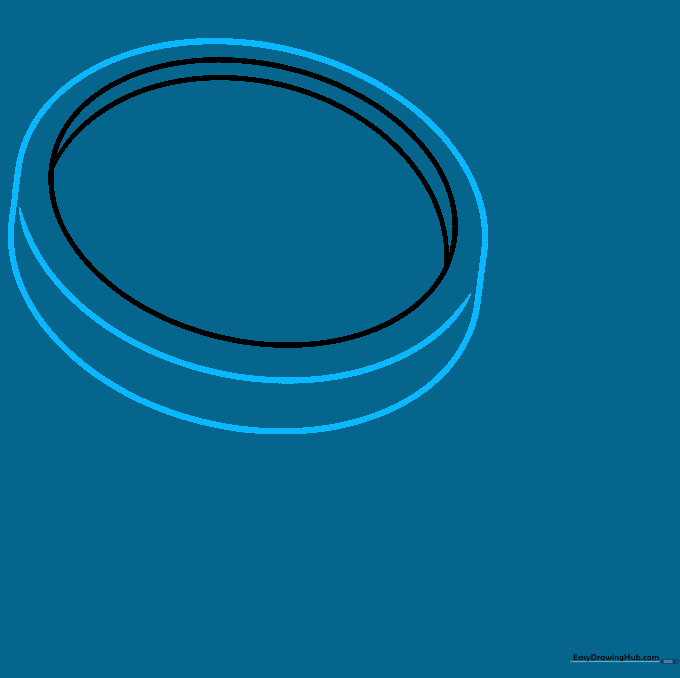 Drawing showing a second, larger oval added around the lens to form the rim.