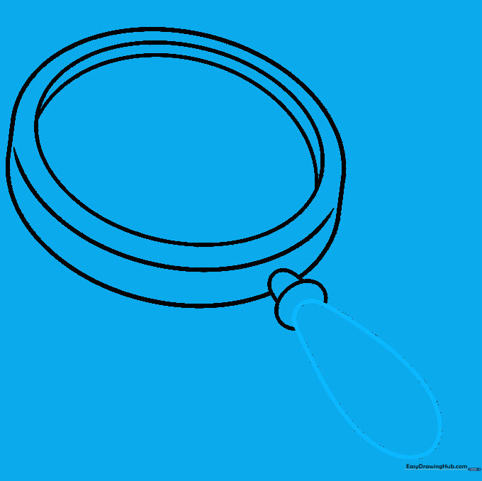 Drawing showing the long, rounded handle attached to the lens rim.