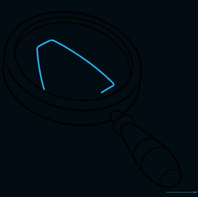 Drawing showing the outline of the letter A inside the magnifying glass lens.