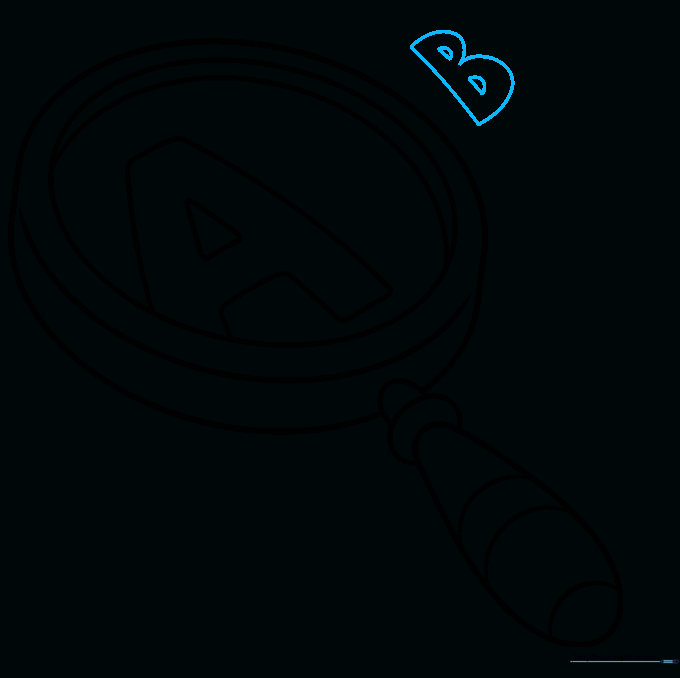 Drawing showing the letter B added next to the letter A inside the lens.
