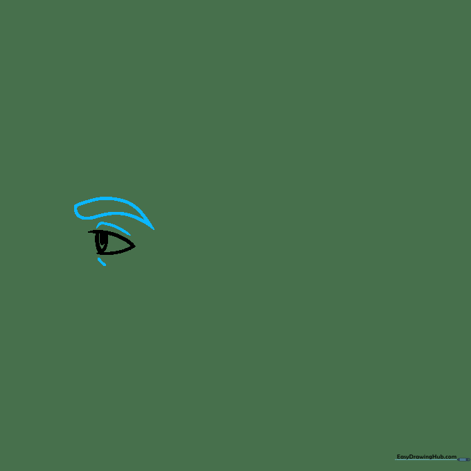 Drawing of an eye with added eyelid contours and a defined eyebrow shape above.
