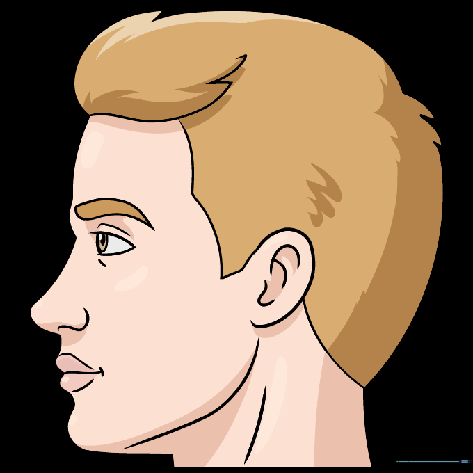 Finished, colored illustration of a male face in side profile.