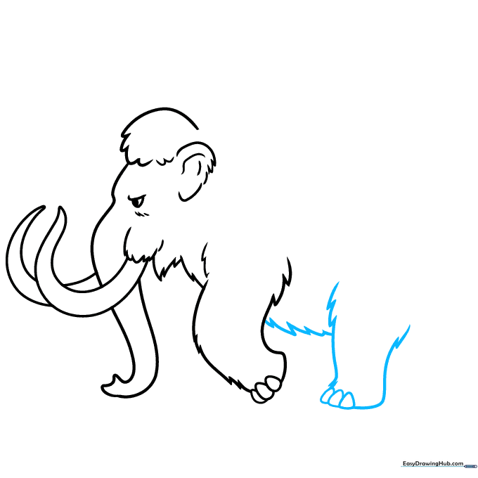 Adding the rear leg and the belly line to the mammoth body.