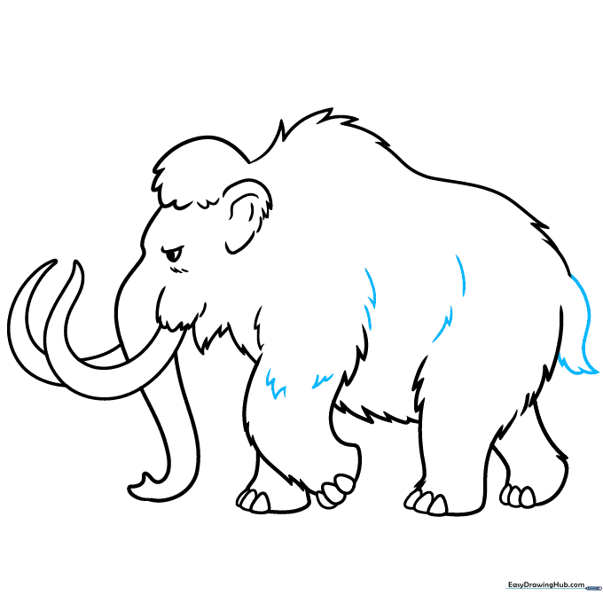 Adding the tail and final fur texture details to the mammoth.