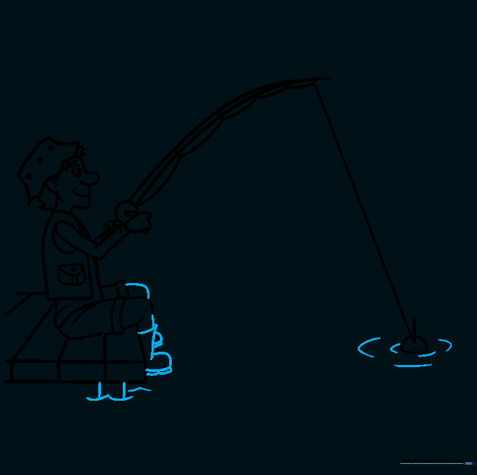 Drawing boots and ripples in the water around the bobber.