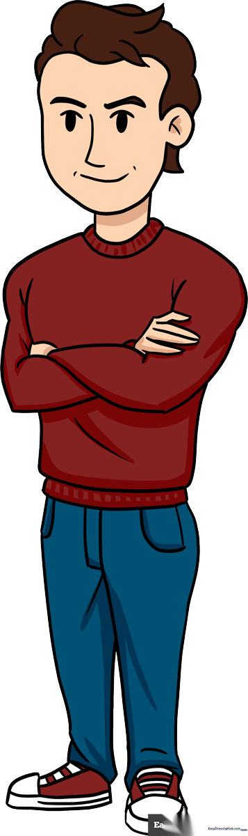 A friendly cartoon man character standing with arms crossed, ready for coloring.