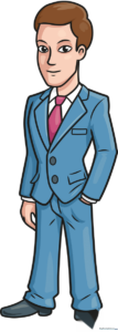 Full-body illustration of a cartoon man wearing a professional suit.