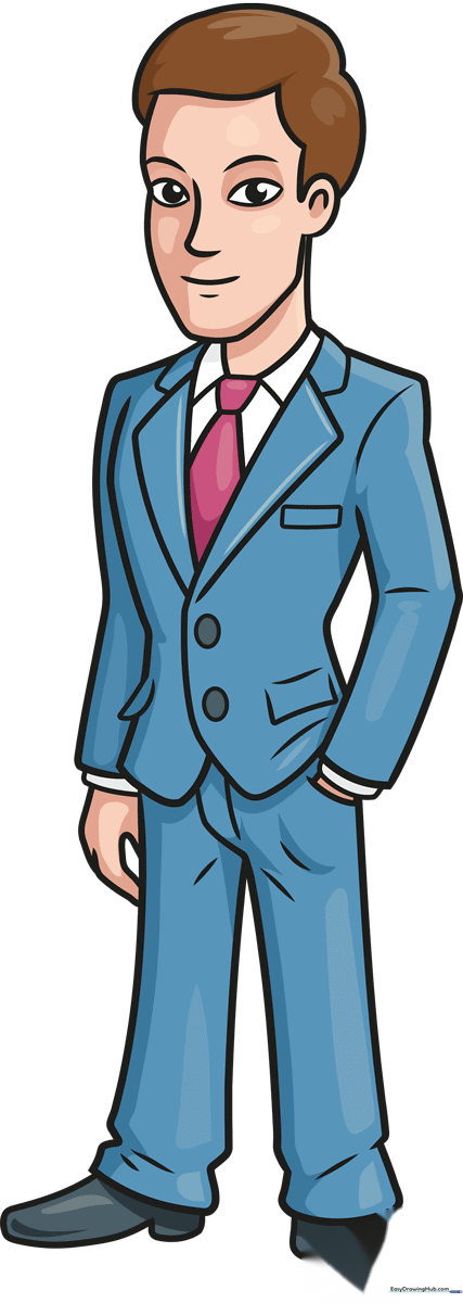 Full-body illustration of a cartoon man wearing a professional suit.