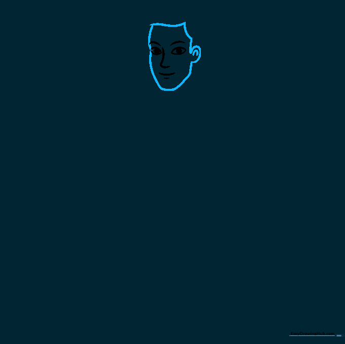 Drawing the outline of a man's head and ear structure.