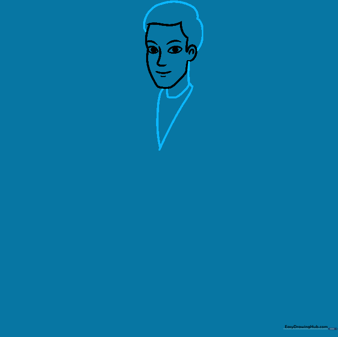 Sketching the neck and the V-neck opening of a suit jacket.