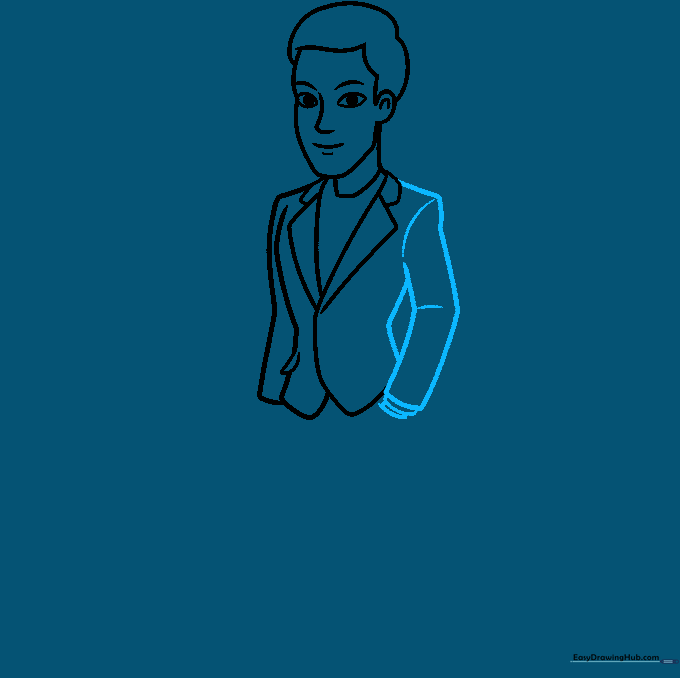 Sketching the second arm and shoulder details of the suit.
