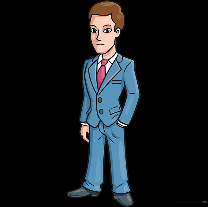 Final colored drawing of a man in a suit.