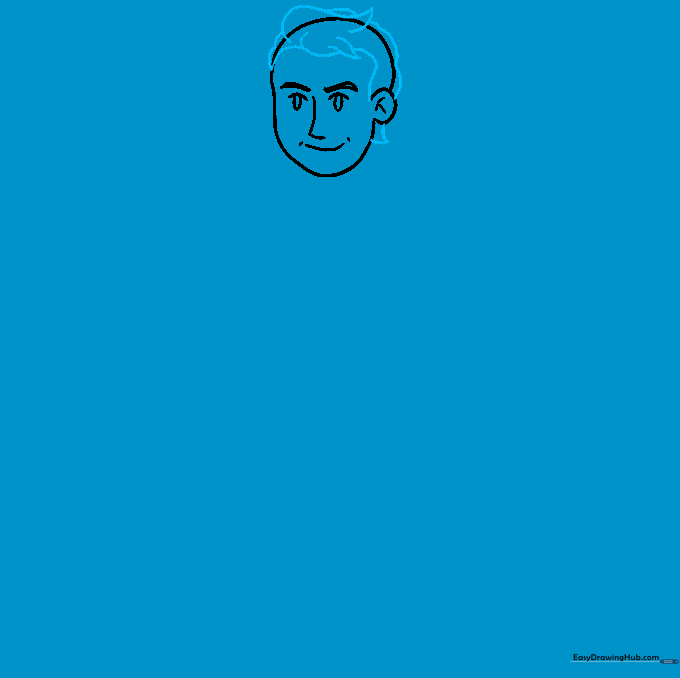 The character's face with hair added and guide lines removed.