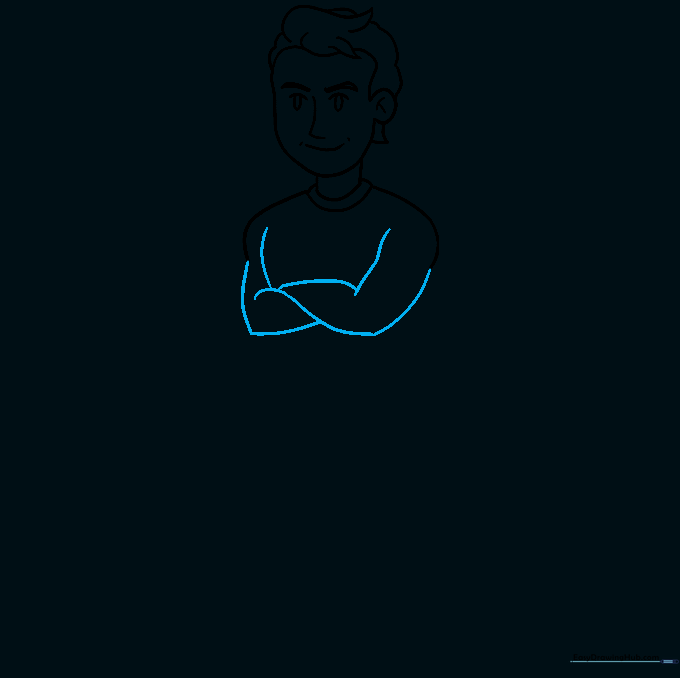 Arms folded across the chest drawn with simple curved lines.