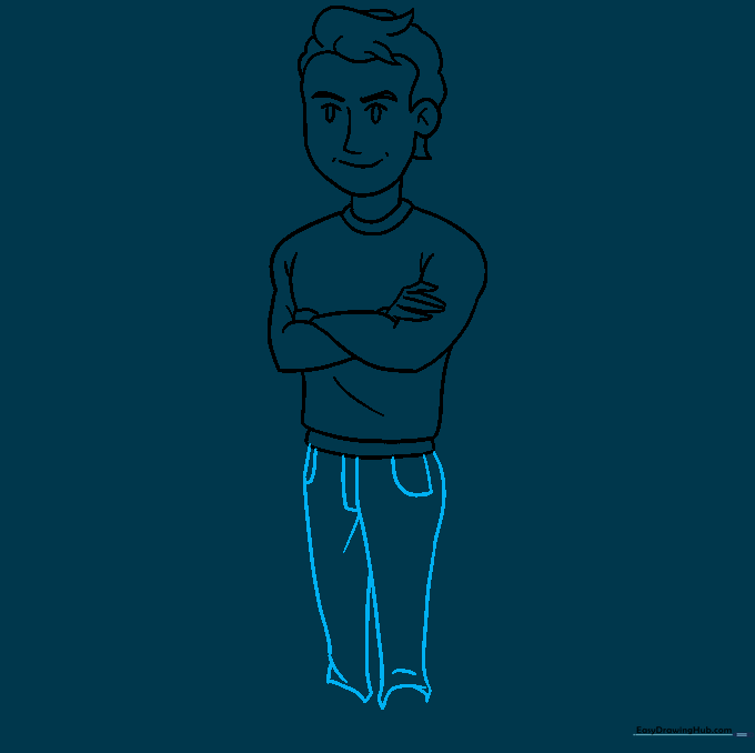 Pants with pocket details and fabric folds drawn on the legs.