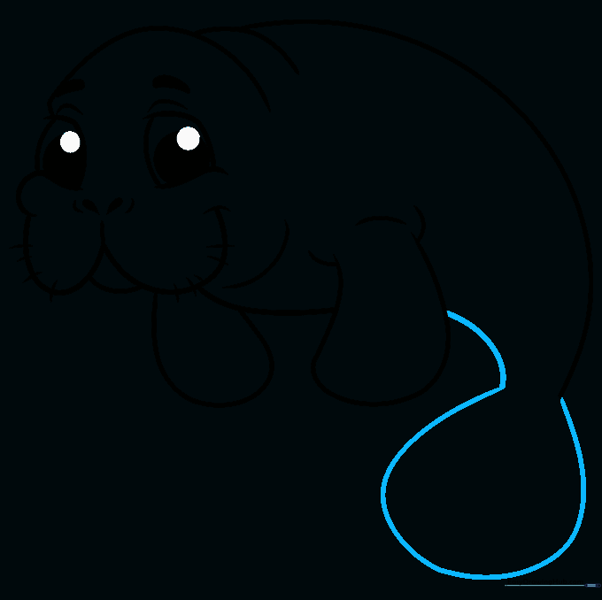 Finalizing the outline by drawing the large, rounded tail.