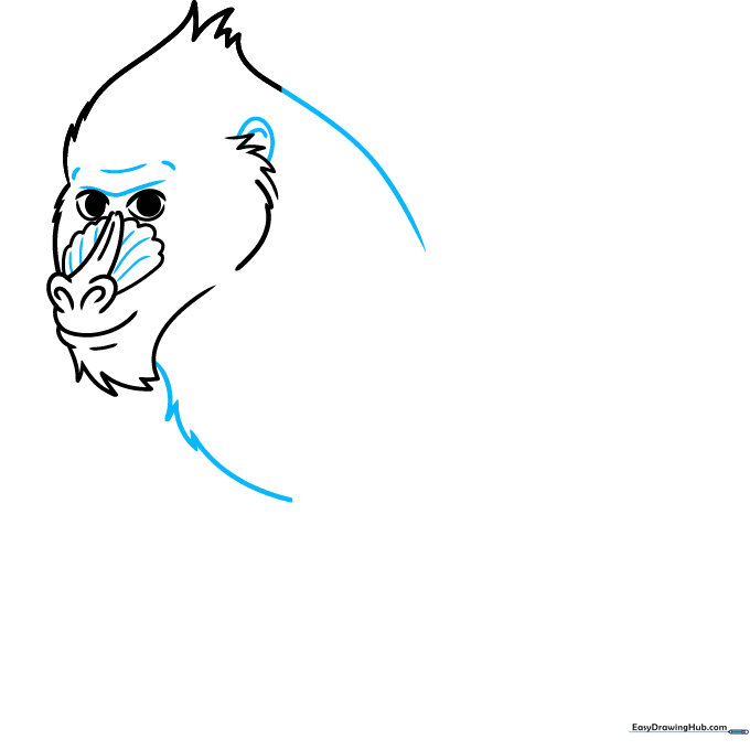 Adding the ear and chest fur to the mandrill character.