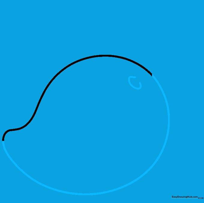 Completed teardrop-shaped mango outline with a small C-curve for the stem attachment.