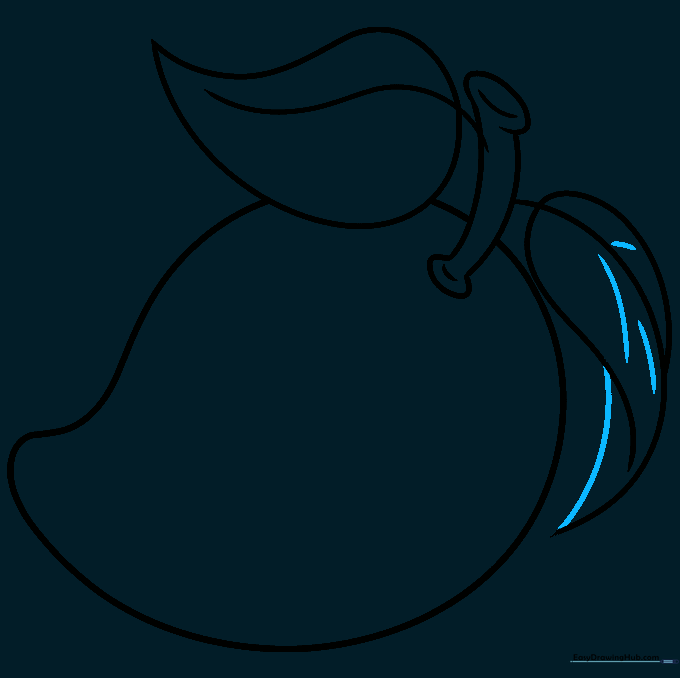 Adding vein details to the mango leaves.