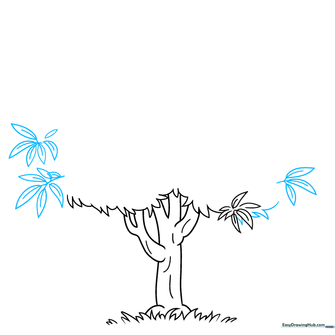 Expanding the tree canopy with more leaf clusters and jagged outlines.