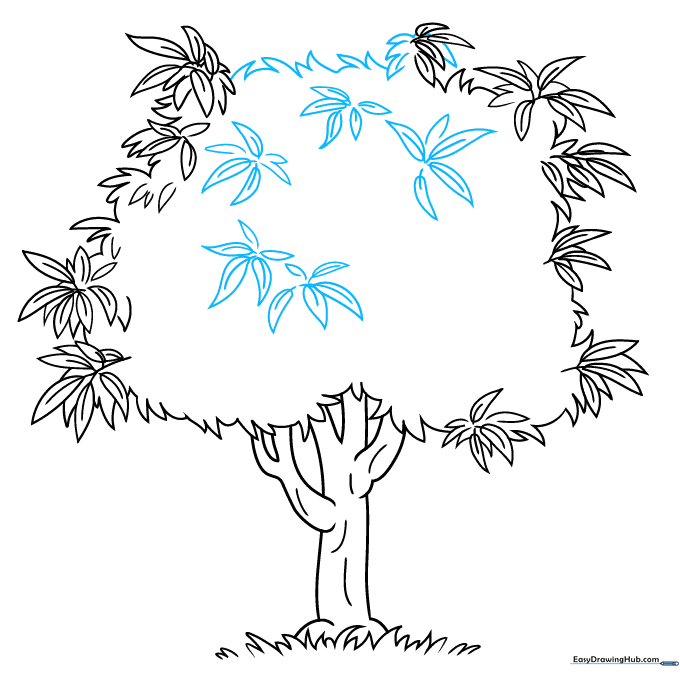 Completed canopy outline with dense leaf details.