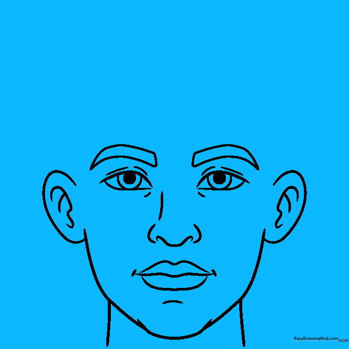 Drawing the initial hair shape and sideburns using overlapping lines.
