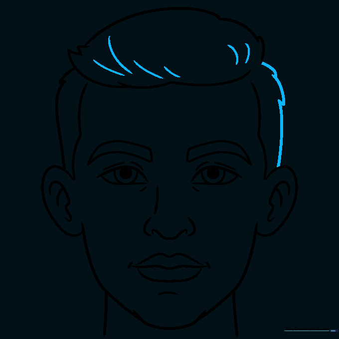 Finalizing the hair outline and adding texture lines.