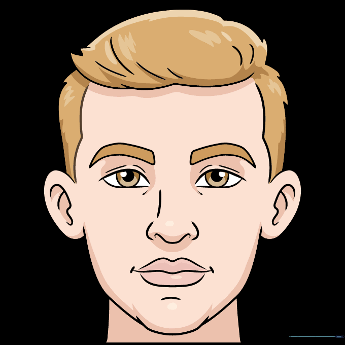The completed man's face drawing fully colored with blonde hair.