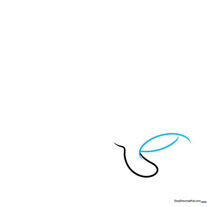 Drawing of a manta ray's open mouth using two overlapping curved lines.