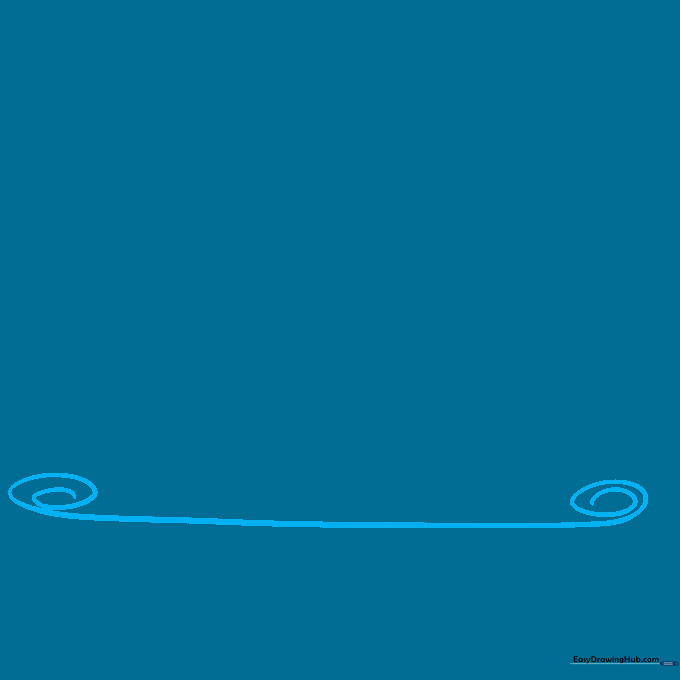 Pencil sketch of a scroll base with two spirals at the ends on a white background.