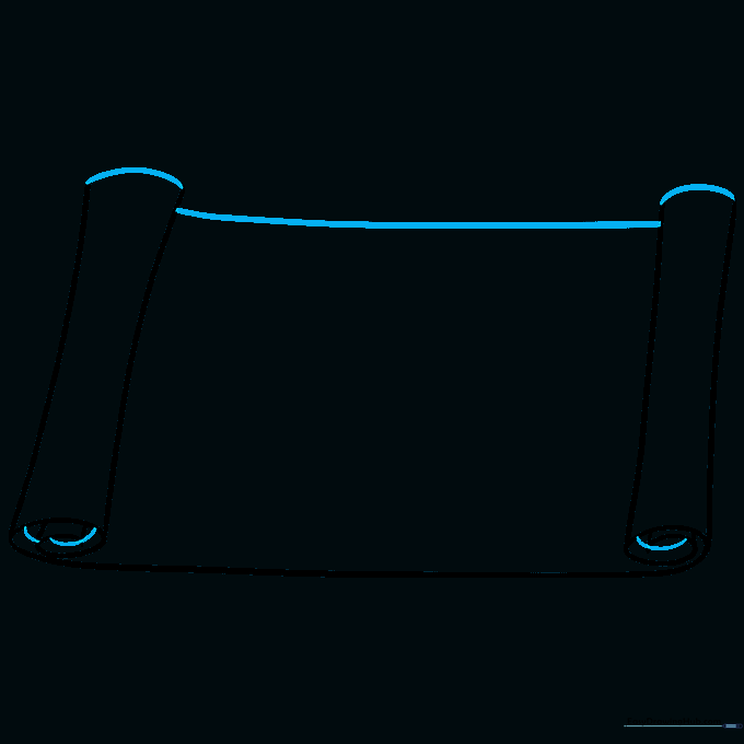 Connecting the top of the scroll with a curved line and adding texture details.