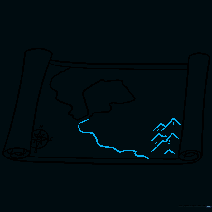 Adding mountain ranges to the map using V-shaped lines for texture.