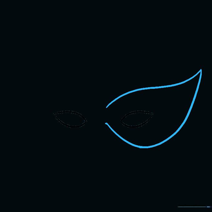 Pencil sketch showing the outer frame of one eye section of a masquerade mask.