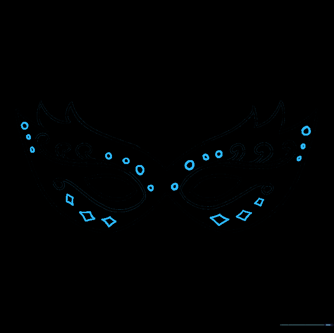 Adding final decorative details like small circles and diamonds to the mask.