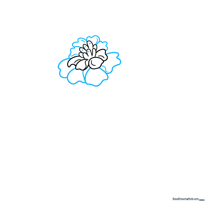 Drawing a second layer of overlapping petals around the central marigold core.