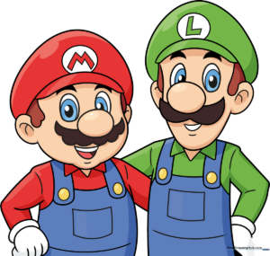 Colorful illustration of Mario and Luigi standing together, ready to be drawn.