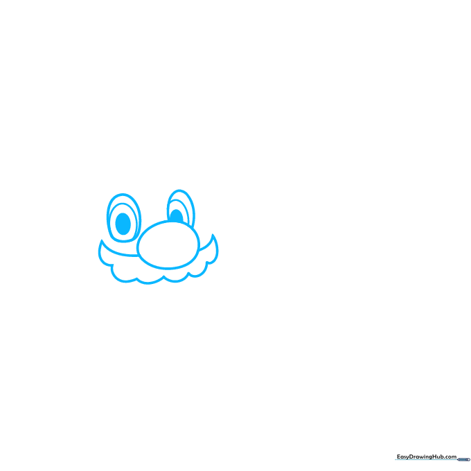 Close-up sketch of Mario's nose and eyes showing the initial oval construction lines.