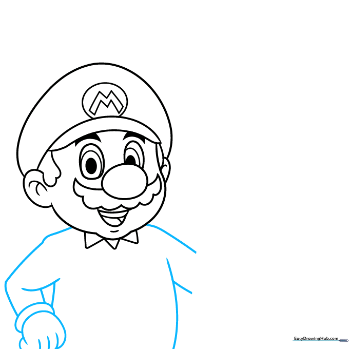 Sketching the basic torso and arm structure for Mario.