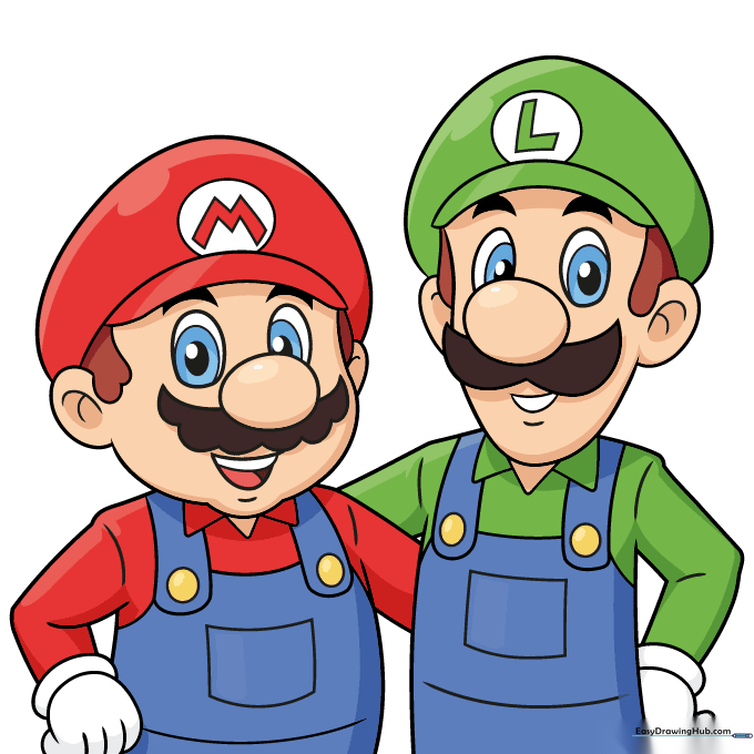 The final colored drawing of Mario and Luigi side-by-side.