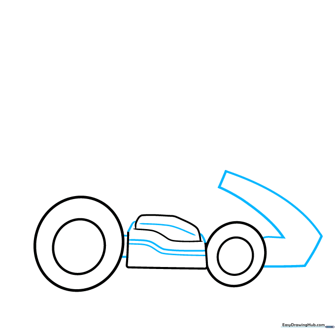 Drawing the main body frame of the kart connecting the two wheels.