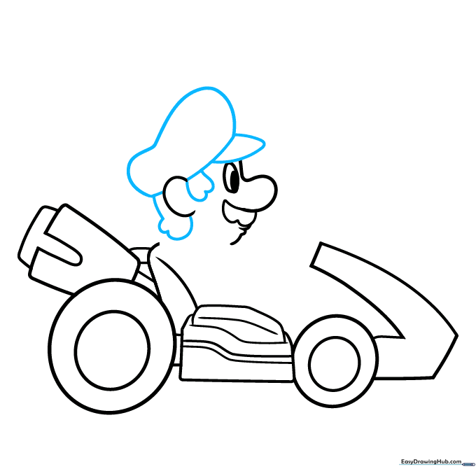 Drawing Mario's iconic red hat over his hair.